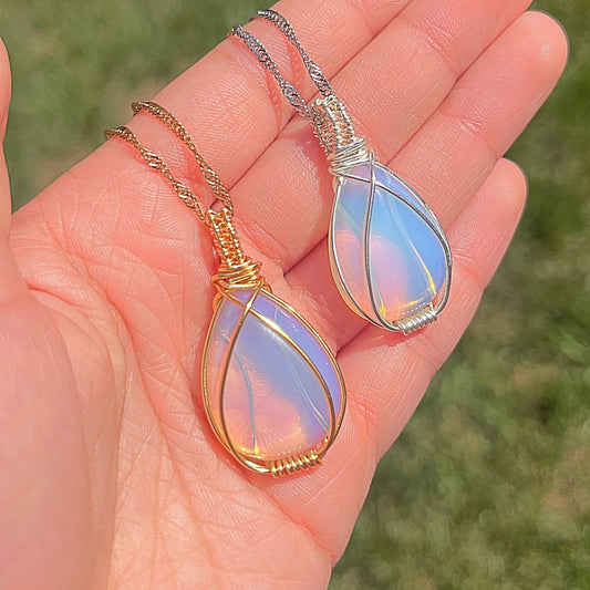 Opalite Crystal Wire Wrapped Necklace